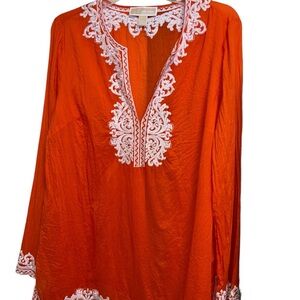 MICHAEL Michael Kors Orange Blouse with White Embroidery
